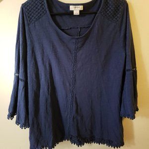 Navy Blue Blouse with Cute Fabric Pieces at End